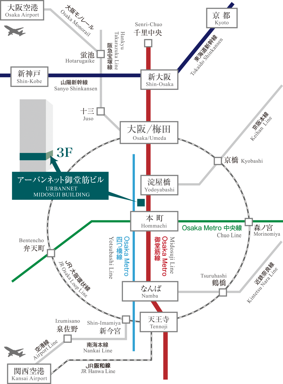 アーバンネット御堂筋ホールの路線図