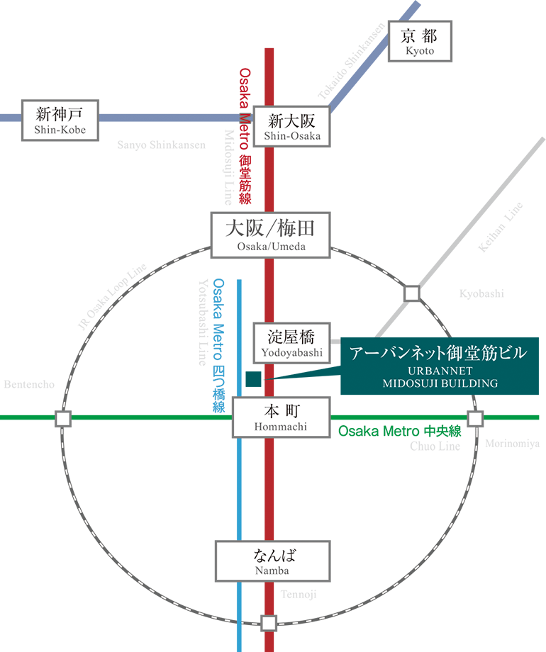 アーバンネット御堂筋ホールへのアクセス概要図